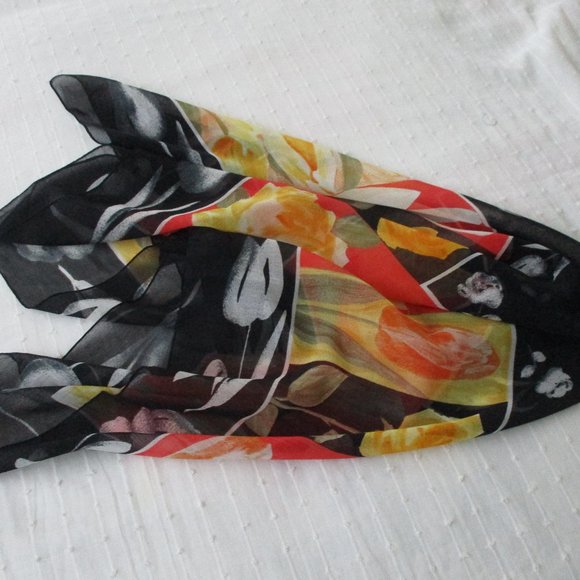 Semi sheer black & yellow floral scarf - Picture 7 of 7